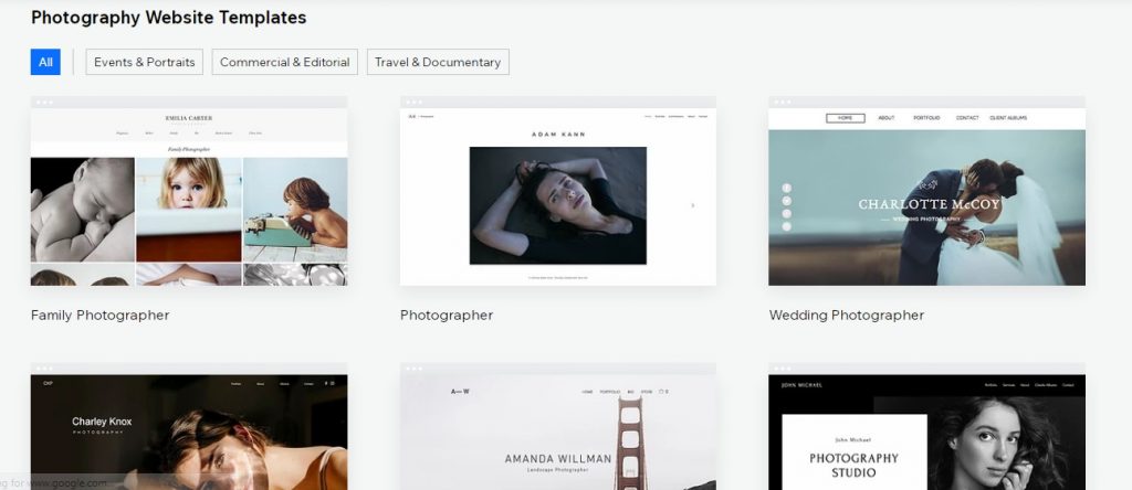 Choose a WIX Photography Template 